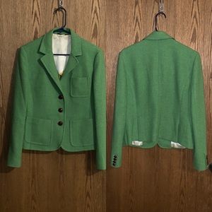 J. crew green wool blazer with leather buttons